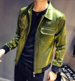Metallic Green Leather Men's Fashion Jacket