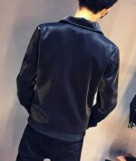 Metallic Navy Blue Leather Men's Fashion Jacket