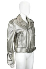 Metallic Silver Biker Leather Jacket