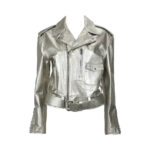 Metallic Silver Biker Leather Jacket