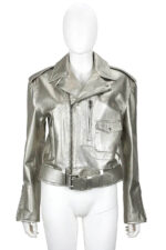 Metallic Silver Biker Leather Jacket
