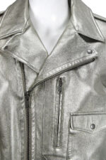 Metallic Silver Biker Leather Jacket