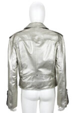 Metallic Silver Biker Leather Jacket