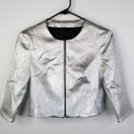 Metallic Silver Cropped Leather Jacket