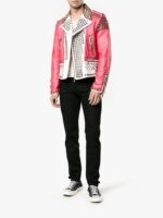 Multi-Color Block Panel Studded Leather Jacket