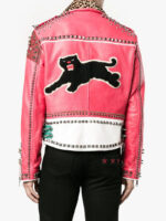 Multi-Color Block Panel Studded Leather Jacket