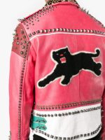 Multi-Color Block Panel Studded Leather Jacket