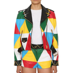 Multi color Biker Leather Women's Jacket