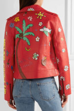 Red Painted Leather Biker Jacket
