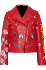 Red Painted Leather Biker Jacket