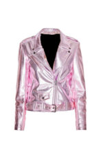 Metallic Rose Biker Women Leather Jacket