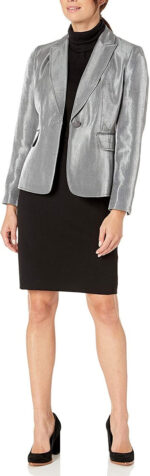 Silver Metallic Leather Blazer Jacket