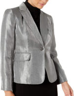 Silver Metallic Leather Blazer Jacket