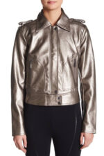 Silver Metallic Leather Women's Jacket