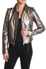 Silver Metallic Leather Women's Jacket