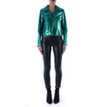 Teal Metallic Leather Biker Women's Jacket