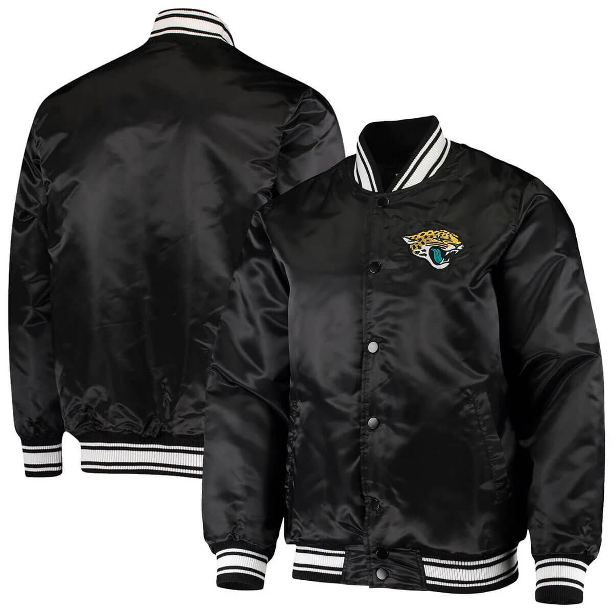 Black Jacksonville Jaguars Satin Varsity Jacket - Maker of Jacket
