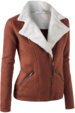 Brown Wool White Fur Women's Zip Up JacketBrown Wool White Fur Women's Zip Up Jacket