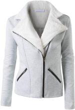Grey Wool White Fur Women's Zip Up Jacket