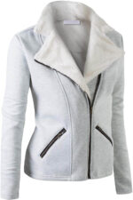 Grey Wool White Fur Women's Zip Up Jacket