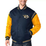 Navy&Gold Nashville Predators Satin Varsity Jacket