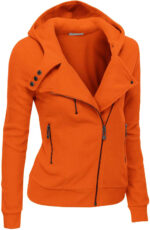 Orange Women's Zipper Long Sleeved Wool Jacket