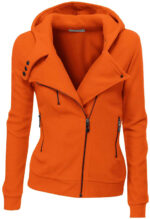 Orange Women's Zipper Long Sleeved Wool Jacket