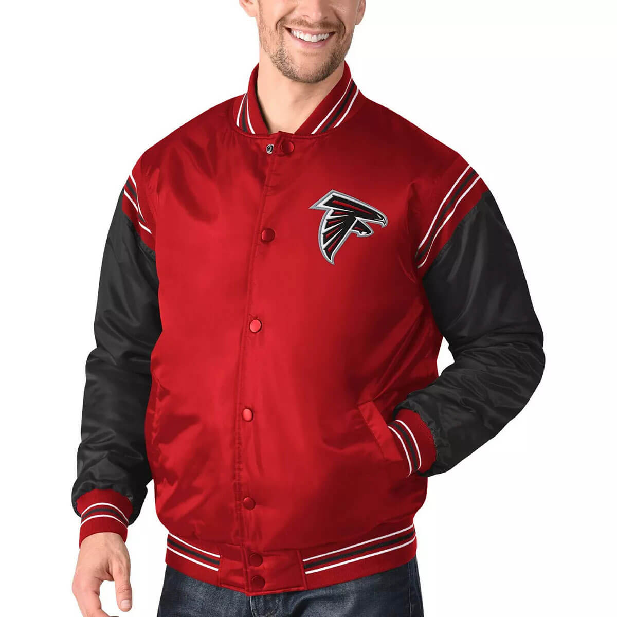 Red&Black Atlanta Falcons Satin Varsity Jacket - Maker of Jacket