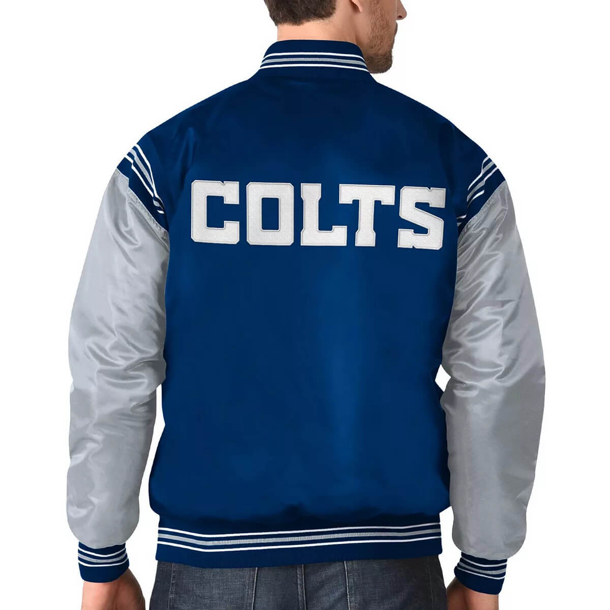 Indianapolis Colts Poly Twill Varsity Jacket - Gray/Royal Small