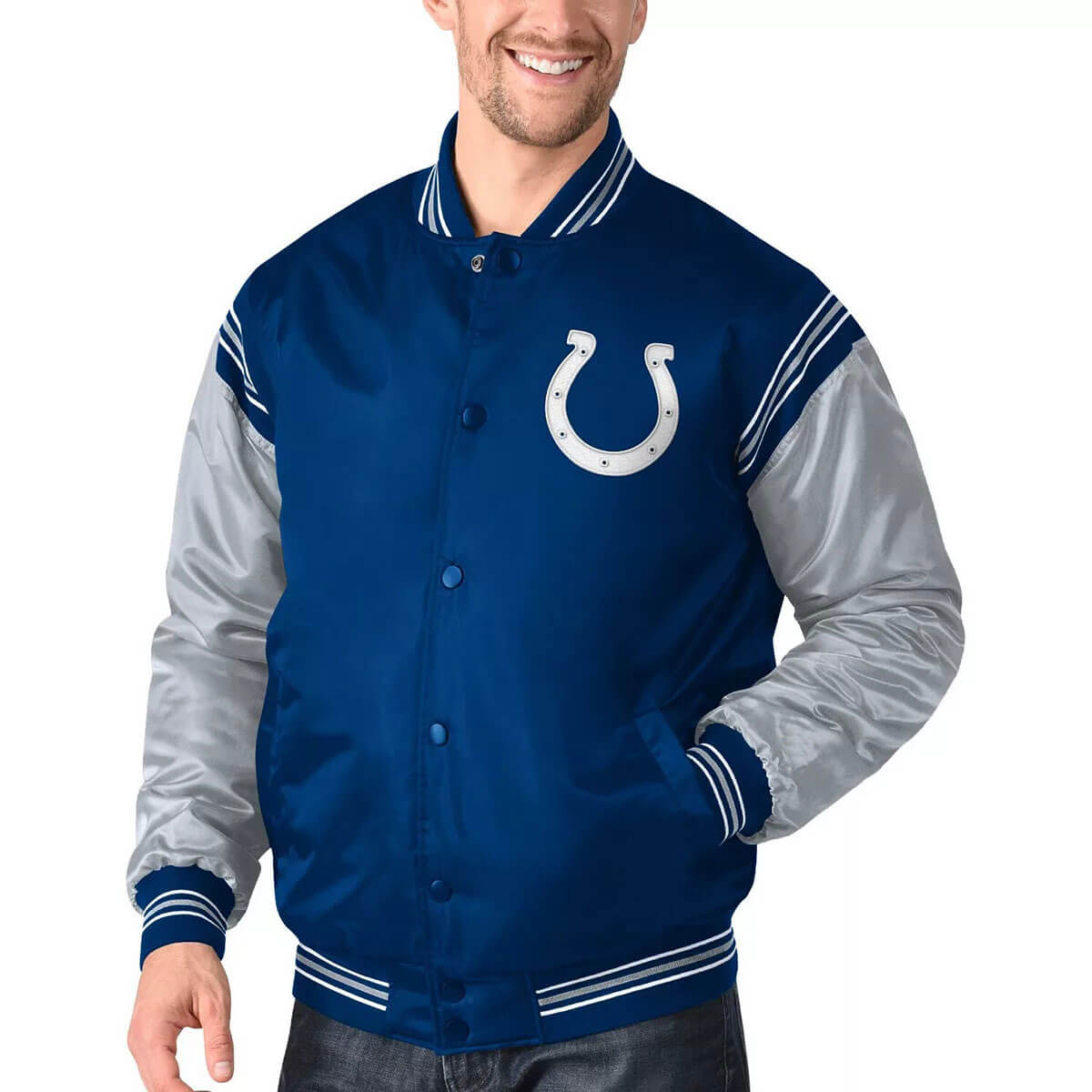 Men's Starter Royal/Gray Indianapolis Colts Leader Varsity Satin Full-Snap  Jacket