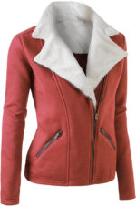 Rust Wool White Fur Women's Zip Up Jacket