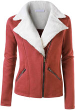 Rust Wool White Fur Women's Zip Up Jacket