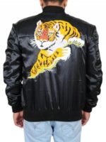 Sylvester Stallone Black Satin Tiger Jacket