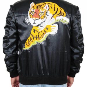 Sylvester Stallone Black Satin Tiger Jacket