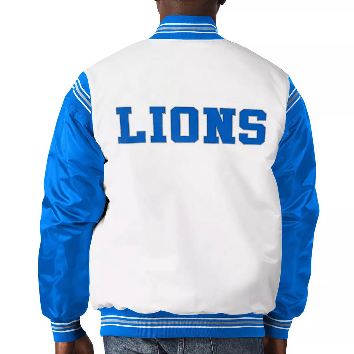 Detroit Lions Satin Bomber Light Blue Jacket