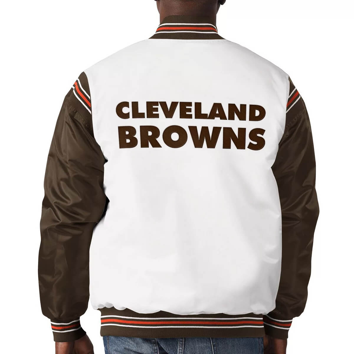 White & Brown Cleveland Browns Satin Varsity Jacket - Maker of Jacket