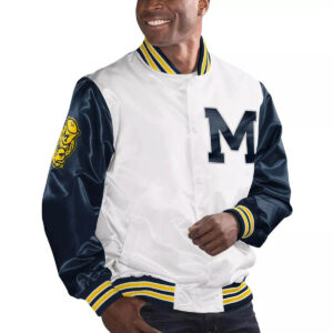 White&Navy Michigan Wolverines Cotton Jacket