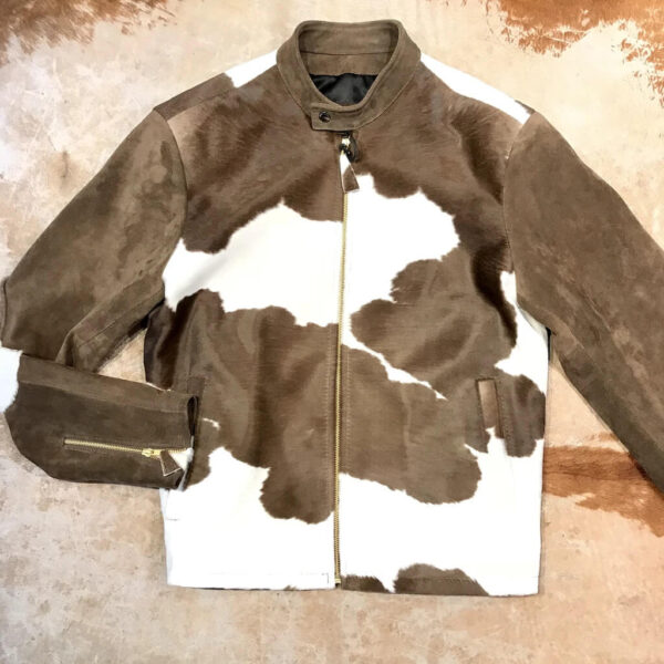 Brown Cowhide Genuine Suede Leather Bomber Jacket