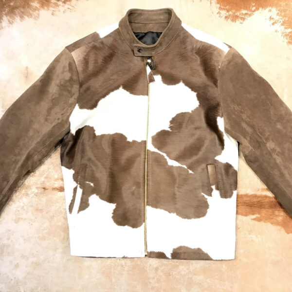 Brown Cowhide Genuine Suede Leather Bomber Jacket