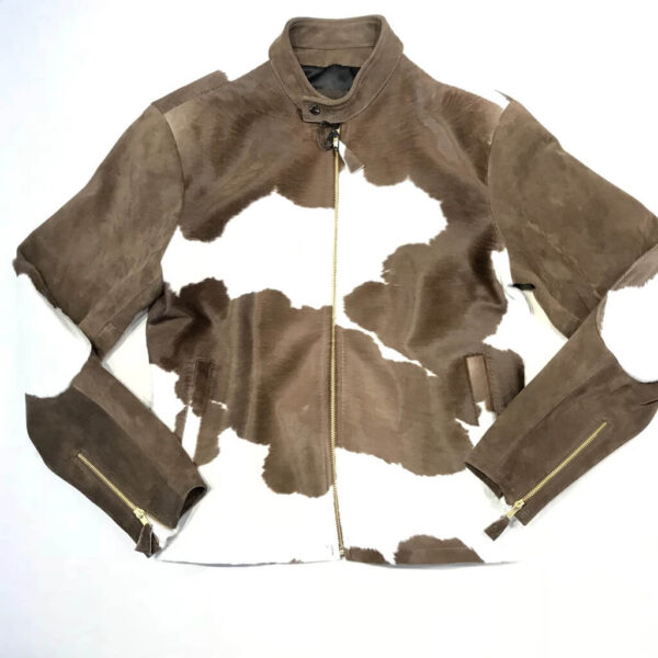 Brown Cowhide Genuine Suede Leather Bomber Jacket