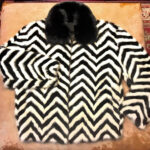 Chevron Black White Mink Tail Fur Jacket