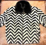 Chevron Black White Mink Tail Fur Jacket