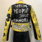 Graffiti Yellow and Black Rivet Studded Leather Jacket