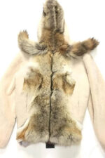 Natural Plush Fox Tail Shearling Jacket With Hood
