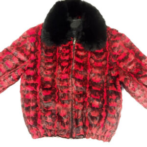 Red Diamond Cut Mink Bomber Fur Jacket