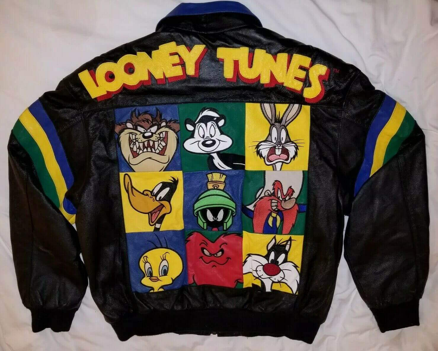 Vintage 90s Looney Tunes Leather Bomber Jacket