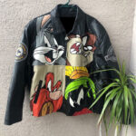 Vintage Looney Tunes Space Jam Cartoon Leather Jacket