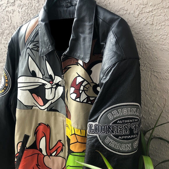 Vintage Looney Tunes Space Jam Cartoon Leather Jacket - Maker of Jacket
