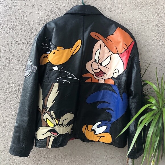 Vintage Looney Tunes Space Jam Cartoon Leather Jacket - Maker of Jacket