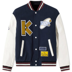 Kenzo Navy Embroidered Wool Blend Varsity Jacket